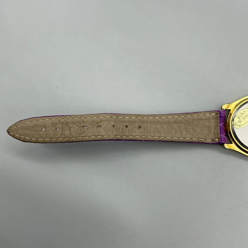 Vintage Ronica Womens Watch 31mm MOP Gold Tone Purple Leather Band New Battery